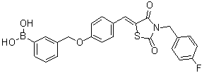 structure of CAS# 1229652-21-4, B-[3-[[4-[[3-[(4-Fluorophenyl)methyl]-2,4-dioxo-5-thiazolidinylidene]methyl]phenoxy]methyl]phenyl]boronic acid