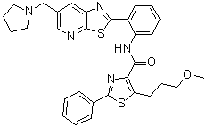 结构式 CAS# 1231952-55-8, 5-(3-甲氧基丙基)-2-苯基-N-[2-[6-(1-吡咯烷基甲基)噻唑并[5,4-b]吡啶-2-基]苯基]-4-噻唑甲酰胺