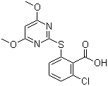 structure of CAS# 123342-93-8, Pyrithiobac;2-Chloro-6-[(4,6-dimethoxy-2-pyrimidinyl)thio]benzoic acid