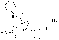 结构式 CAS# 1246094-78-9, 3-[(氨基羰基)氨基]-5-(3-氟苯基)-N-(3S)-3-哌啶基-2-噻吩甲酰胺盐酸盐