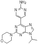 结构式 CAS# 1246535-95-4, 5-[9-异丙基-2-(4-吗啉基)-9H-嘌呤-6-基]-2-嘧啶胺