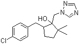 structure of CAS# 125116-23-6, Metconazole;5-[(4-Chlorophenyl)methyl]-2,2-dimethyl-1-(1H-1,2,4-triazol-1-ylmethyl)cyclopentanol