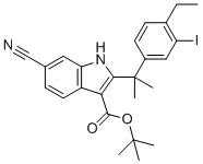 6-Cyano-2-[1-(4-ethyl-3-iodophenyl)-1-methylethyl]-1H-indole-3-carboxylic acid 1,1-dimethylethyl ester molecular structure (CAS 1256584-75-4)