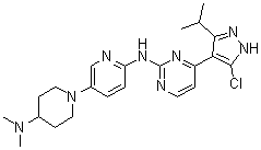 structure of CAS# 1256963-02-6, 4-(5-Chloro-3-isopropyl-1H-pyrazol-4-yl)-N-(5-(4-(dimethylamino)piperidin-1-yl)pyridin-2-yl)pyrimidin-2-amine