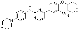结构式 CAS# 1292310-49-6, 5-[2-[[4-(4-吗啉基)苯基]氨基]-4-嘧啶基]-2-[(四氢-2H-吡喃-4-基)氧基]苯甲腈