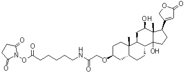 structure of CAS# 129273-26-3, (3beta,5beta,12beta)-3-[2-[[6-[(2,5-Dioxo-1-pyrrolidinyl)oxy]-6-oxohexyl]amino]-2-oxoethoxy]-12,14-dihydroxycard-20(22)-enolide