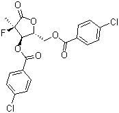 structure of CAS# 1294481-79-0, (2R)-2-Deoxy-2-fluoro-2-methyl-D-erythropentonic acid gamma-lactone 3,5-bis(4-chlorobenzoate)