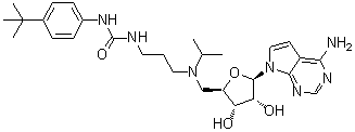 structure of CAS# 1338466-77-5, EPZ 004777;7-[5-Deoxy-5-[[3-[[[[4-(1,1-dimethylethyl)phenyl]amino]carbonyl]amino]propyl](1-methylethyl)amino]-beta-D-ribofuranosyl]-7H-pyrrolo[2,3-d]pyrimidin-4-amine