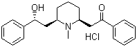 structure of CAS# 134-63-4, alpha-Lobeline hydrochloride;(-)-Lobeline hydrochloride; 2-[(2R,6S)-6-[(2S)-2-Hydroxy-2-phenyl-ethyl]-1-methyl-2-piperidyl]-1-phenyl-ethanone hydrochloride
