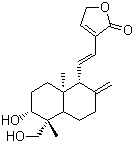 structure of CAS# 134418-28-3, Dehydroandrographolide;(3E)-3-[2-[(1S,4aS,5R,6R,8aS)-Decahydro-6-hydroxy-5-(hydroxymethyl)-5,8a-dimethyl-2-methylene-1-naphthalenyl]ethylidene]-2(3H)-furanone
