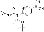 structure of CAS# 1360950-40-8, 2-(5-Borono-2-pyrimidinyl)imidodicarbonic acid 1,3-bis(tert-butyl) ester