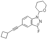 structure of CAS# 1365889-99-1, 5-(Cyclobutylethynyl)-3-fluoro-1-(tetrahydro-2H-pyran-2-yl)-1H-indazole