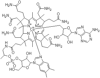 结构式 CAS# 13870-90-1, 腺苷钴胺; 腺甙钴胺; 5,6-二甲基苯并咪唑基-5'-脱氧腺嘌呤核苷基钴胺