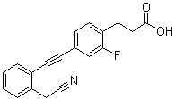 structure of CAS# 1402601-82-4, 4-[2-[2-(Cyanomethyl)phenyl]ethynyl]-2-fluorobenzenepropanoic acid;TUG-770