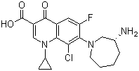 结构式 CAS# 141388-76-3, (R)-7-(3-氨基六氢-1H-氮杂卓-1-基)-8-氯-1-环丙基-6-氟-1,4-二氢-4-氧代-3-喹啉甲酸