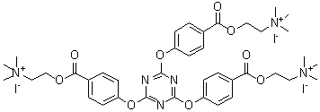 structure of CAS# 1414469-59-2, 2,2',2'-[1,3,5-Triazine-2,4,6-triyltris(oxy-4,1-phenylenecarbonyloxy)]tris[N,N,N-trimethylethanaminium] iodide (1:3)