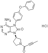 结构式 CAS# 1439901-97-9, 6-氨基-9-[(3R)-1-(2-丁炔酰基)-3-吡咯烷基]-7-(4-苯氧基苯基)-7,9-二氢-8H-嘌呤-8-酮盐酸盐