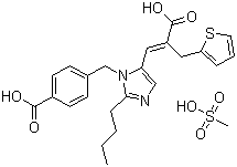 structure of CAS# 144143-96-4, Eprosartan mesylate;4-[[2-Butyl-5-(2-carboxy-3-thiophen-2-yl-prop-1-enyl)-imidazol-1-yl]methyl]benzoic acid mesylate