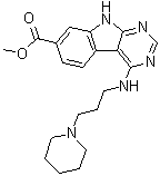 structure of CAS# 1448723-60-1, 4-[[3-(1-Piperidinyl)propyl]amino]-9H-pyrimido[4,5-b]indole-7-carboxylic acid methyl ester