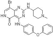 structure of CAS# 1457983-28-6, 8-Bromo-2-[(1-methyl-4-piperidinyl)amino]-4-[(4-phenoxyphenyl)amino]pyrido[4,3-d]pyrimidin-5(6H)-one