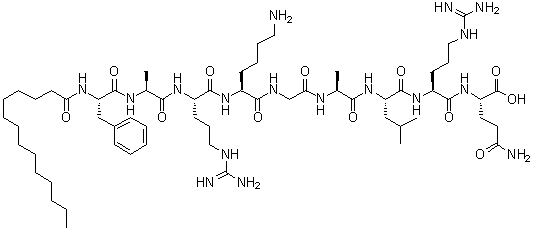 N-(1-氧代十四烷基)-L-苯丙氨酰-L-丙氨酰-L-精氨酰-L-赖氨酰甘氨酰-L-丙氨酰-L-亮氨酰-L-精氨酰-L-谷氨酰胺分子结构 (CAS 147217-25-2)