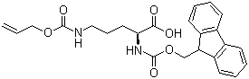 结构式 CAS# 147290-11-7, N2-Fmoc-N5-烯丙氧基羰基-L-鸟氨酸; N2-芴甲氧羰基-N5-烯丙氧基羰基-L-鸟氨酸