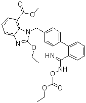2-Ethoxy-1-[[2'-[[[(ethoxycarbonyl)oxy]amino]iminomethyl][1,1'-biphenyl]-4-yl]methyl]-1H-benzimidazole-7-carboxylic acid methyl ester molecular structure (CAS 147404-82-8)