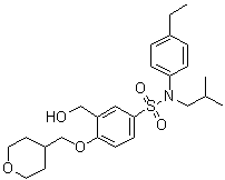 structure of CAS# 1474110-21-8, N-(4-Ethylphenyl)-3-(hydroxymethyl)-N-(2-methylpropyl)-4-[(tetrahydro-2H-pyran-4-yl)methoxy]benzenesulfonamide