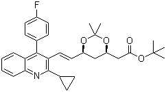 structure of CAS# 147489-06-3, (4R,6S)-6-[(1E)-2-[2-Cyclopropyl-4-(4-fluorophenyl)-3-quinolinyl]ethenyl]-2,2-dimethyl-1,3-dioxane-4-acetic acid tert-butyl ester