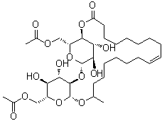 (9Z,17S)-17-[[6-O-Acetyl-2-O-(6-O-acetyl-beta-D-glucopyranosyl)-beta-D-glucopyranosyl]oxy]-9-octadecenoic acid intramol. 1,4''-ester molecular structure (CAS 148409-20-5)