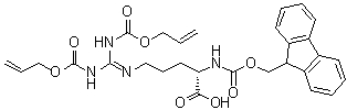 structure of CAS# 148893-34-9, N5-[Bis[[(2-propenyloxy)carbonyl]amino]methylene]-N2-[(9H-fluoren-9-ylmethoxy)carbonyl]-L-ornithine