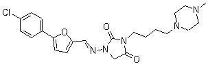 structure of CAS# 149908-53-2, Azimilide;1-[[[5-(4-Chlorophenyl)-2-furanyl]methylene]amino]-3-[4-(4-methyl-1-piperazinyl)butyl]-2,4-imidazolidinedione