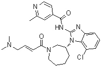 structure of CAS# 1508250-71-2, Nazartinib;N-[7-Chloro-1-[(3R)-1-[(2E)-4-(dimethylamino)-1-oxo-2-buten-1-yl]hexahydro-1H-azepin-3-yl]-1H-benzimidazol-2-yl]-2-methyl-4-pyridinecarboxamide; EGF 816