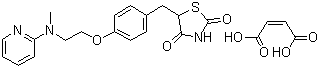 结构式 CAS# 155141-29-0, 马来酸罗格列酮; 5-[4-[2-[N-甲基-N-(2-吡啶基)氨基]-乙氧基]苄基]噻唑烷-2,4二酮马来酸盐