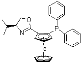 结构式 CAS# 163169-10-6, (2R)-1-[(4S)-4,5-二氢-4-(1-甲基乙基)-2-恶唑基]-2-(二苯基膦基)二茂铁