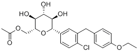 structure of CAS# 1632287-34-3, Dapagliflozin MonoAcetyl Impurity;[(2R,3S,4R,5R,6S)-6-[4-chloro-3-[(4-ethoxyphenyl)methyl]phenyl]-3,4,5-trihydroxyoxan-2-yl]methyl acetate