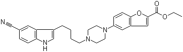 structure of CAS# 163521-11-7, 5-[4-[4-(5-Cyano-1H-indol-3-yl)butyl]-1-piperazinyl]-2-benzofurancarboxylic acid ethyl ester