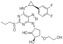 structure of CAS# 1644461-85-7, (1S,2S,3R,5S)-3-[7-[[(1R,2S)-2-(3,4-Difluorophenyl)cyclopropyl]amino]-5-(propylsulfinyl)-3H-1,2,3-triazolo[4,5-d]pyrimidin-3-yl]-5-(2-hydroxyethoxy)-1,2-cyclopentanediol