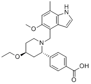 structure of CAS# 1644670-37-0, Iptacopan;4-[(2S,4S)-4-ethoxy-1-[(5-methoxy-7-methyl-1H-indol-4-yl)methyl]piperidin-2-yl]benzoic acid