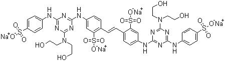 structure of CAS# 16470-24-9, Fluorescent Brightener 220;Tetrasodium 4,4'-bis[[4-[bis(2-hydroxyethyl)amino]-6-(4-sulphonatoanilino)-1,3,5-triazin-2-yl]amino]stilbene-2,2'-disulphonate]