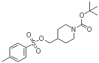 structure of CAS# 166815-96-9, 4-[[(4-Tolylsulfonyl)oxy]methyl]piperidine-1-carboxylic acid tert-butyl ester;N-(tert-Butoxycarbonyl)-4-(tosyloxymethyl)piperidine; N-tert-Butoxycarbonyl-4-(4-toluenesulfonyloxymethyl)piperidine; N-tert-Butoxycarbonyl-4-(4-toluenesulphonyloxymethyl)piperidine; tert-Butyl 4-(tosyloxymethyl)piperidine-1-carboxylate