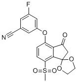结构式 CAS# 1672668-41-5, 3-氟-5-((7-(甲基磺酰基)-3-氧代-2,3-二氢螺[茚-1,2'-[1,3]二氧杂环戊烷]-4-YL)氧)苯甲腈