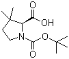 structure of CAS# 174060-98-1, (S)-N-Boc-3,3-dimethylpyrrolidine-2-carboxylic acid;(S)-1-(tert-Butoxycarbonyl)-3,3-dimethylpyrrolidine-2-carboxylic acid; (2S)-3,3-Dimethyl-1,2-pyrrolidinedicarboxylic acid 1-(1,1-dimethylethyl) ester