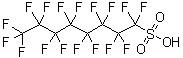 structure of CAS# 1763-23-1, Perfluorooctanesulfonic acid;1,1,2,2,3,3,4,4,5,5,6,6,7,7,8,8,8-Heptadecafluoro-1-octanesulfonic acid; 1-Perfluorooctanesulfonic acid; EF 101; Eftop EF 101; Heptadecafluoro-1-octanesulfonic acid; Heptadecafluorooctanesulfonic acid; Perfluoro-n-octanesulfonic acid