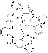 structure of CAS# 17904-83-5, Tris(dibenzoylmethanato)(1,10-phenanthroline)europium;Tris(1,3-diphenyl-1,3-propanedionato)(phenanthroline)europium; Tris(dibenzoylmethane) mono(1,10-phenanthroline)europium(III); Europium(III) tris(1,3-diphenyl-1,3-propanedionato) mono(1,10-phenanthroline)