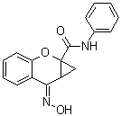 structure of CAS# 179068-02-1, N-Phenyl-7-(hydroxyimino)cyclopropa[b]chromen-1a-carboxamide;7,7a-Dihydro-7-(hydroxyimino)-N-phenylbenzo[b]cyclopropa[e]pyran-1a(1H)-carboxamide; PHCCC