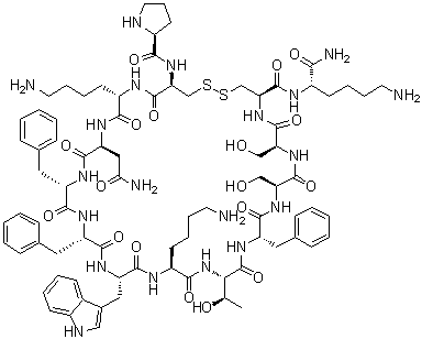 structure of CAS# 186901-48-4, Cortistatin-14 (rat);2-L-Proline-14a-L-lysinamide-2-14-somatostatin (Petromyzon marinus)