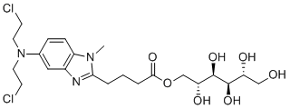 structure of CAS# 1869075-89-7, Bendamustine USP Related Compound F;[(2R,3R,4R,5R)-2,3,4,5,6-pentahydroxyhexyl] 4-[5-[bis(2-chloroethyl)amino]-1-methylbenzimidazol-2-yl]butanoate