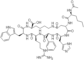 structure of CAS# 189691-06-3, Bremelanotide PT 141;N-Acetyl-L-norleucyl-L-alpha-aspartyl-L-histidyl-D-phenylalanyl-L-arginyl-L-tryptophyl-L-lysine (2-7)-lactam