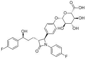structure of CAS# 190448-57-8, Ezetimibe-glucuronide;(2S,3S,4S,5R,6S)-6-[4-[(2S,3R)-1-(4-fluorophenyl)-3-[(3S)-3-(4-fluorophenyl)-3-hydroxypropyl]-4-oxoazetidin-2-yl]phenoxy]-3,4,5-trihydroxyoxane-2-carboxylic acid